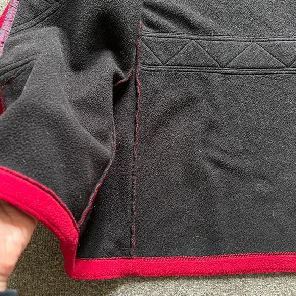 Vintage Red Fleece Button Front Jacket Womens XS Black Collar Polartec Retro 90s - Picture 11 of 16
